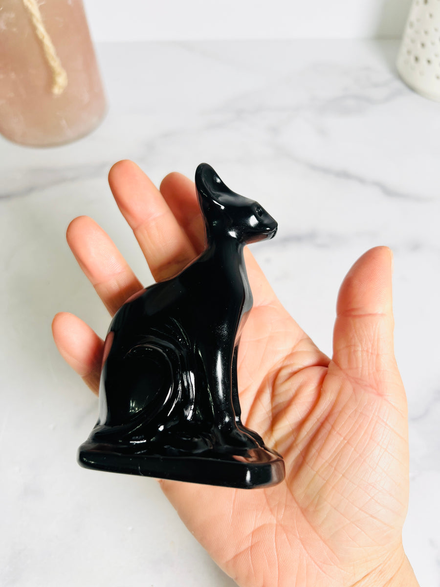 Black Obsidian Cat Carving