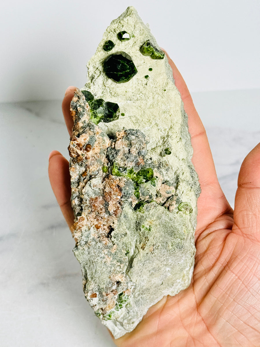 Green Demantoid Garnet on Matrix from Iran