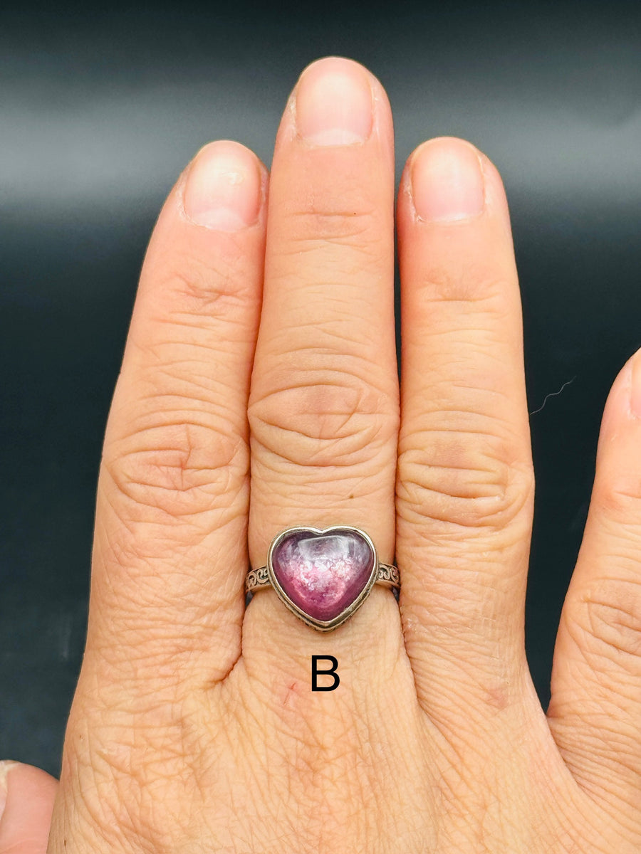 Purple Mica Heart 925 Sterling Silver Adjustable Ring