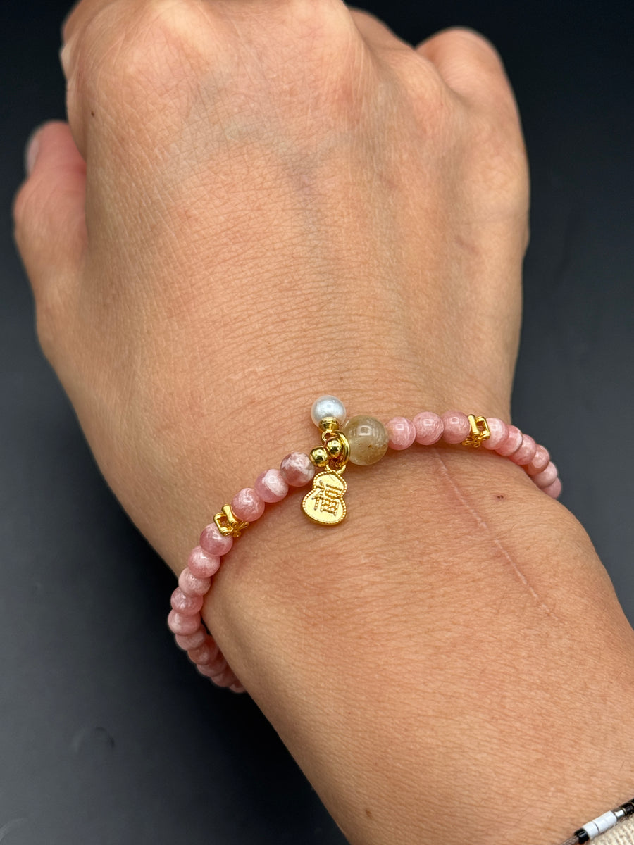 Rhodochrosite & Gold Rutile Lucky Bracelet