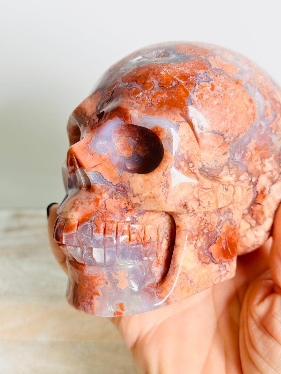 Cotton Candy Agate Skull Carving