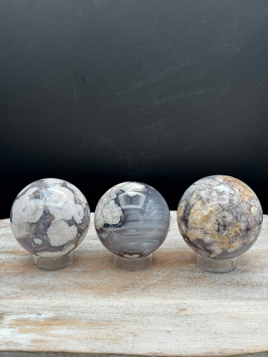 Black Flower Agate Sphere