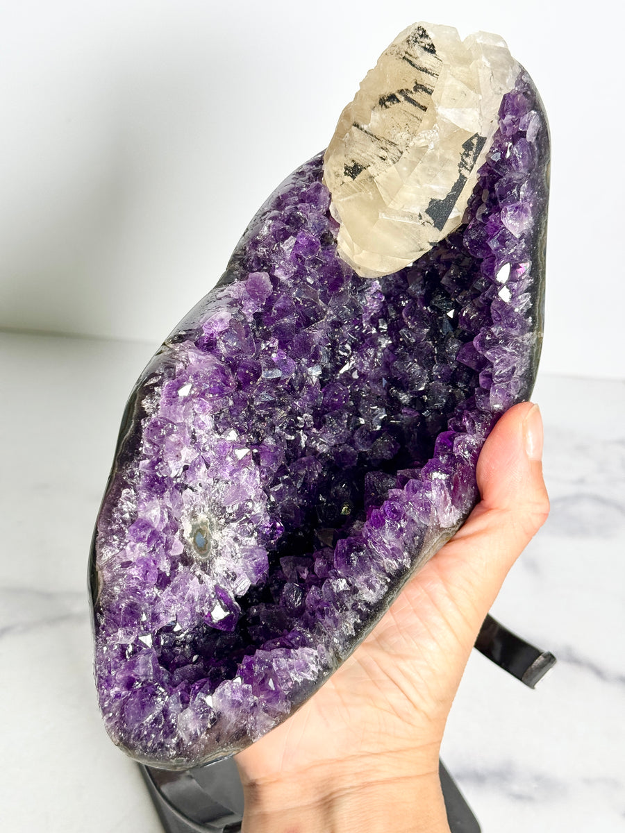 Statement Amethyst with Calcite on Stand