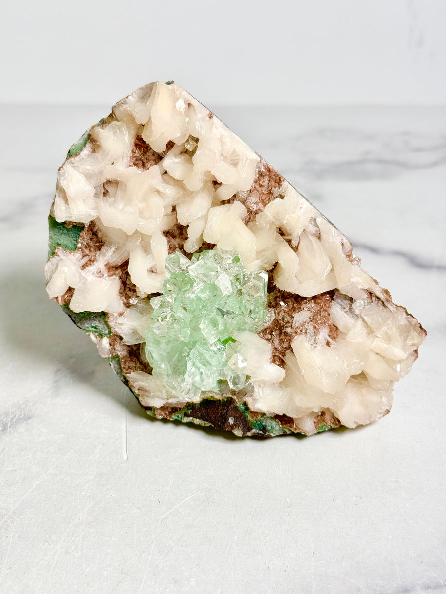 Green Apophyllite Flower with Stilbite