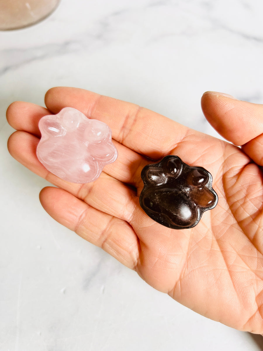 Rose or Smoky Quartz Paw Carving