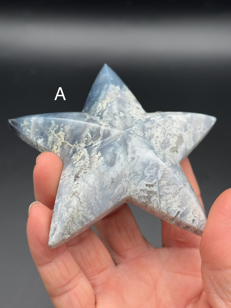 Blue Plume Agate 3D Star Carving