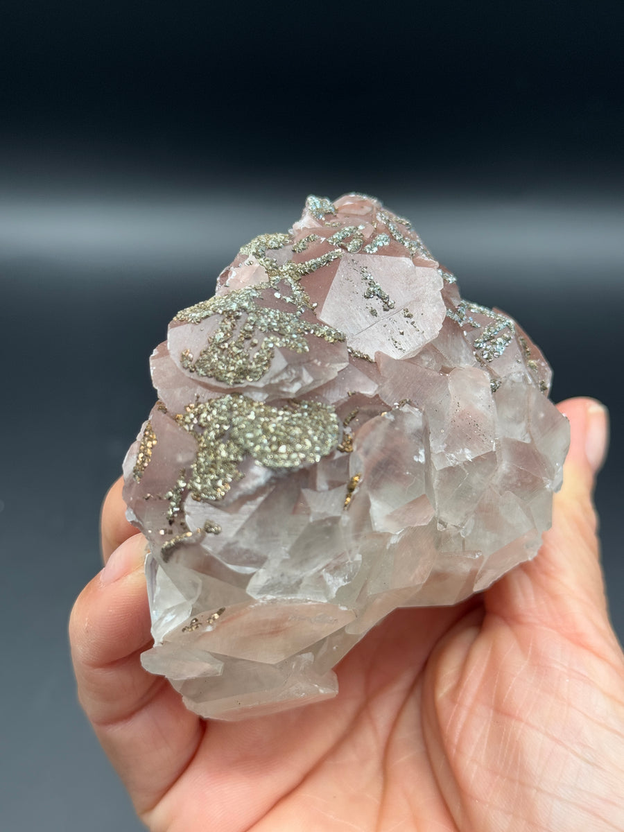 Pink Calcite with Pyrite Cluster