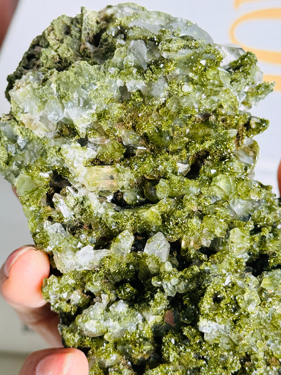 Forest Epidote with Quartz Cluster