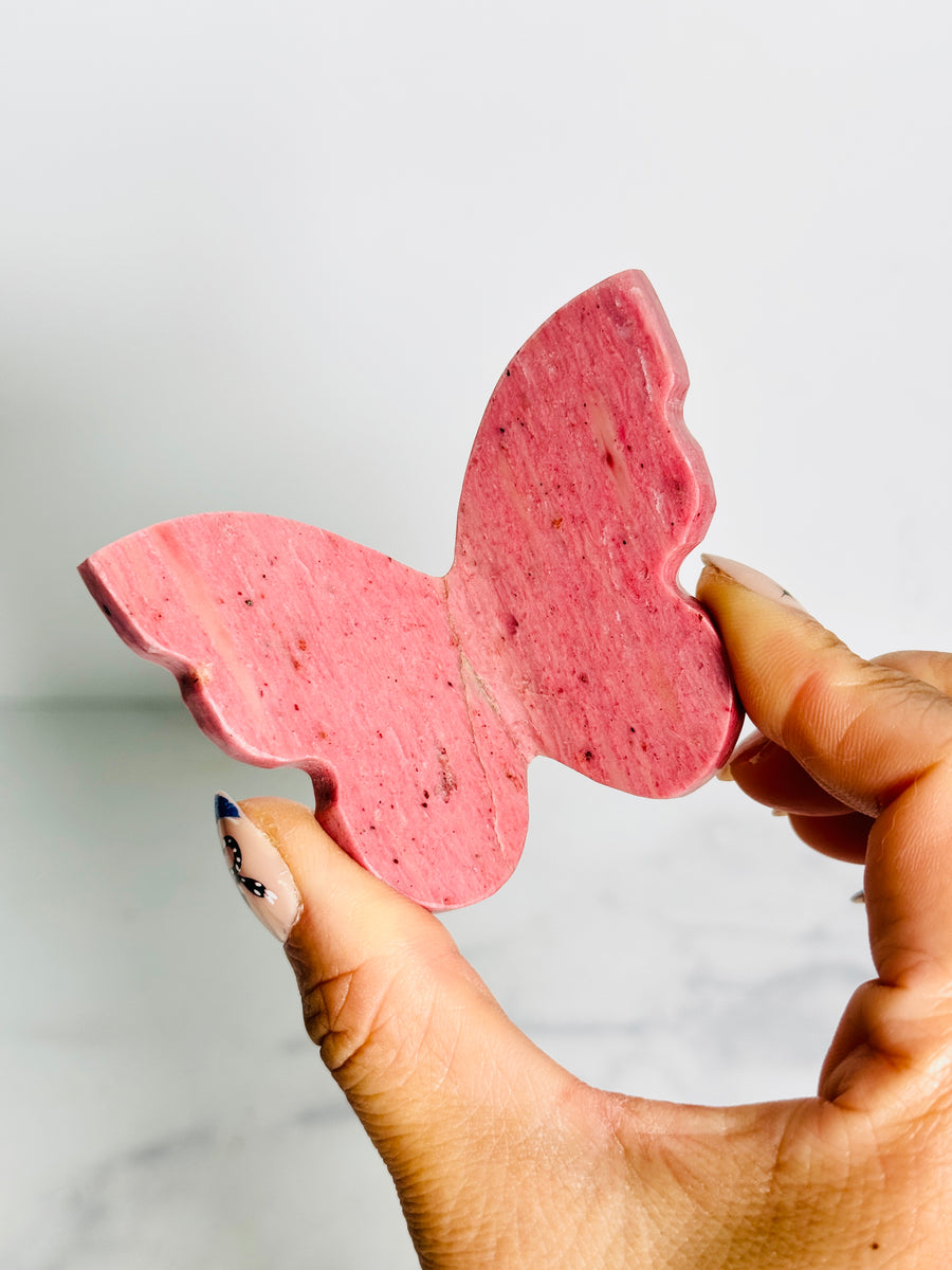 IMPERFECT Pink Petrified Wood 3D Butterfly Carving