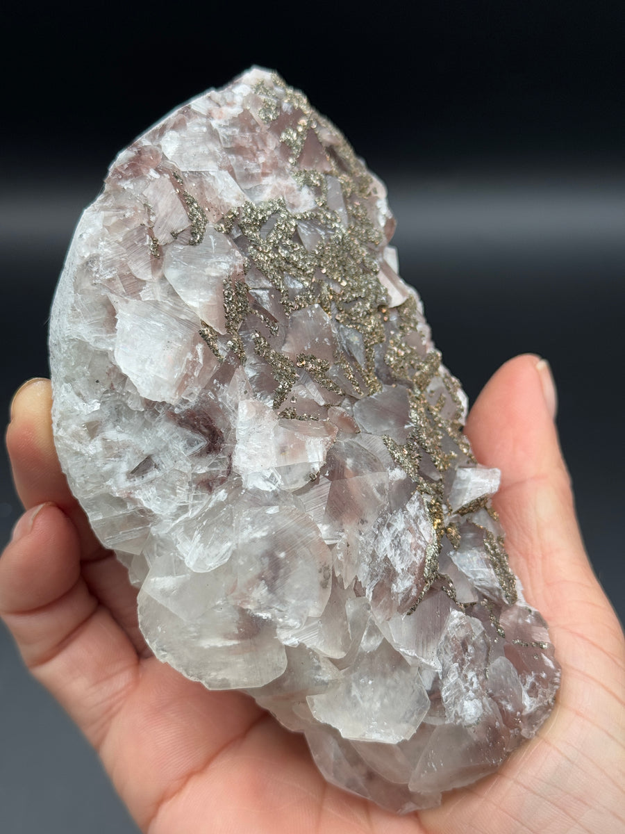 Pink Calcite with Pyrite Cluster