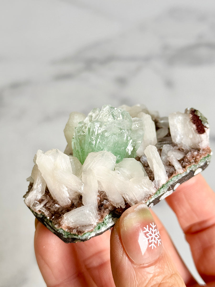 Green Apophyllite Flower with Stilbite