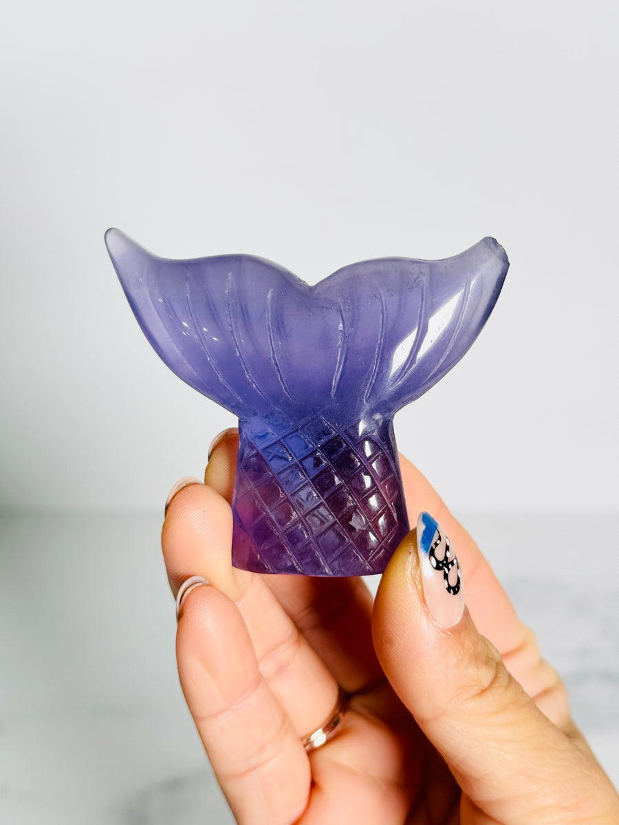 IMPERFECT Purple Fluorite Mermaid Tail Carving