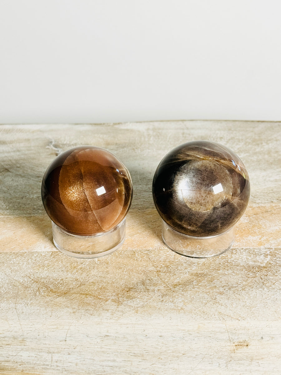 Black Sunstone with Moonstone Sphere