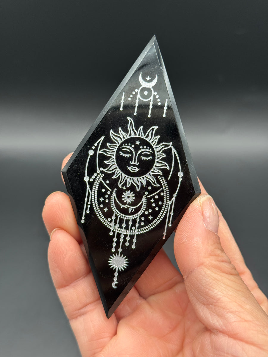 Black Obsidian Diamond Carving on Stand