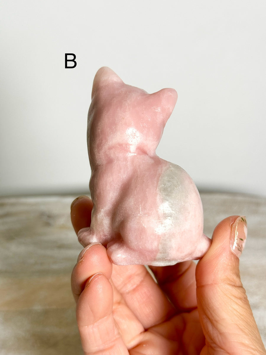 Pink Opal Cat Carving