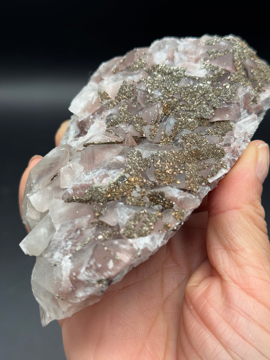 Pink Calcite with Pyrite Cluster