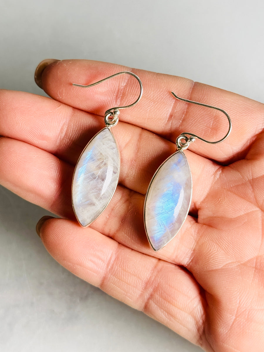 925 Sterling Silver Blue Flash Moonstone Chandelier Earrings