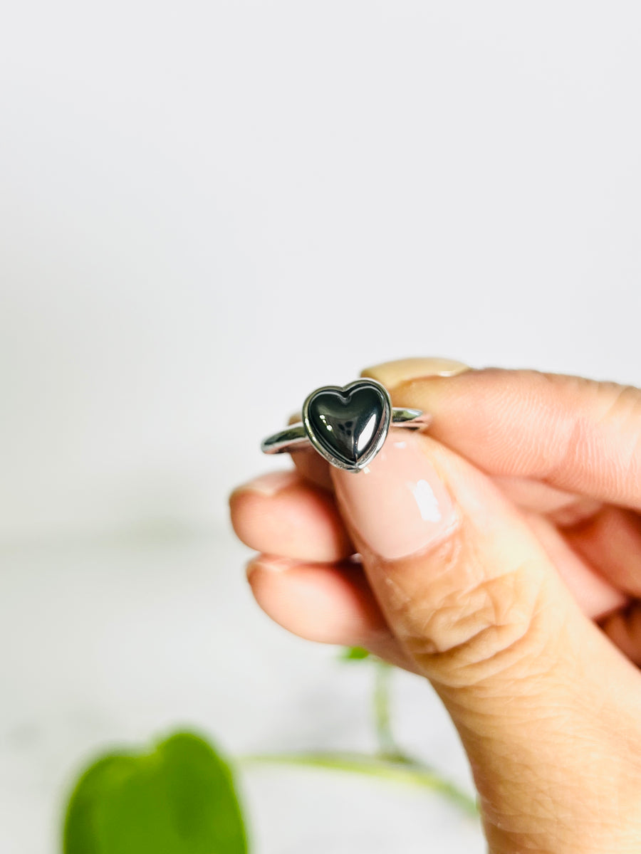 Hematite Heart Copper Adjustable Ring