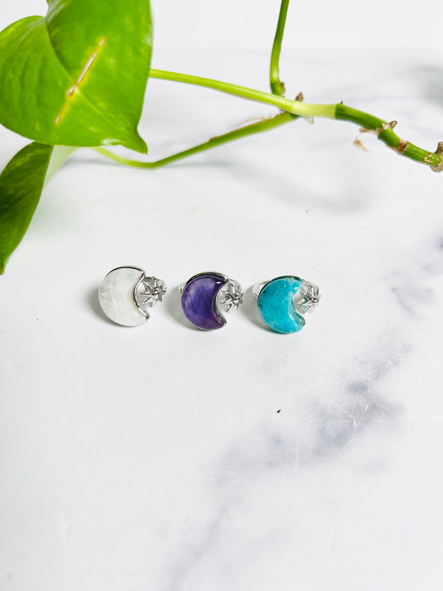 Moonstone, Amazonite, or Amethyst Moon Copper Ring