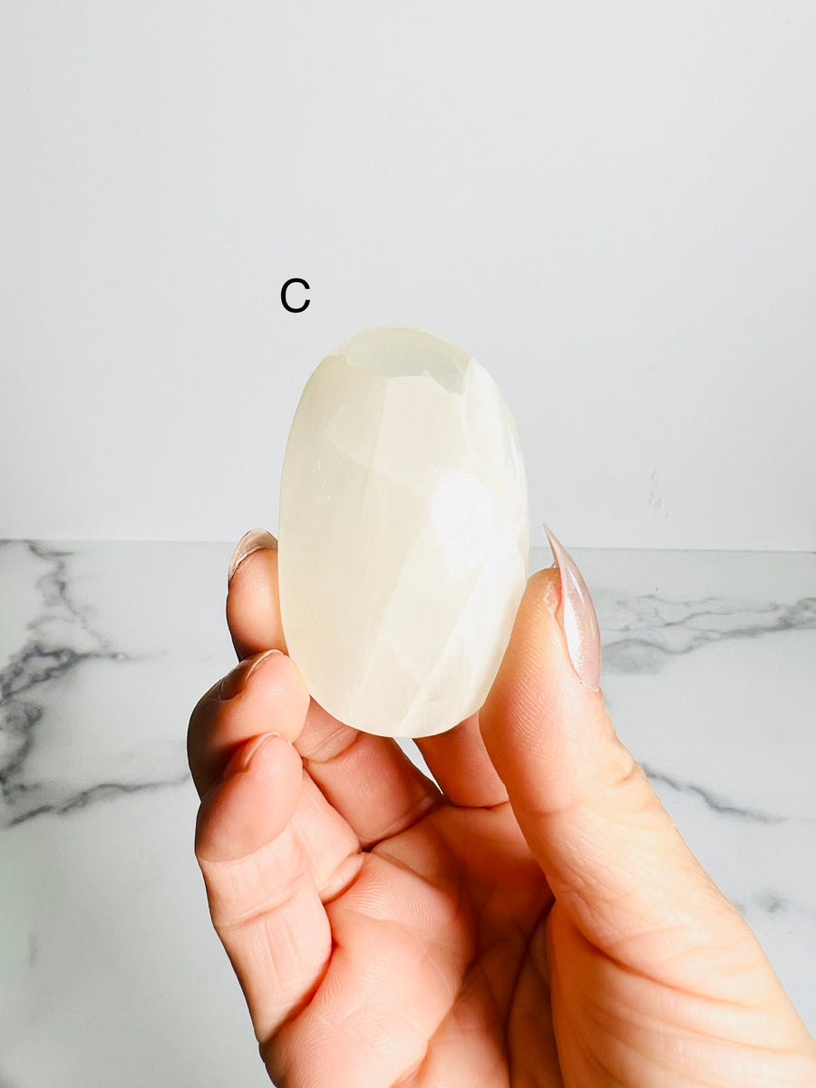 White Calcite Palm Stone