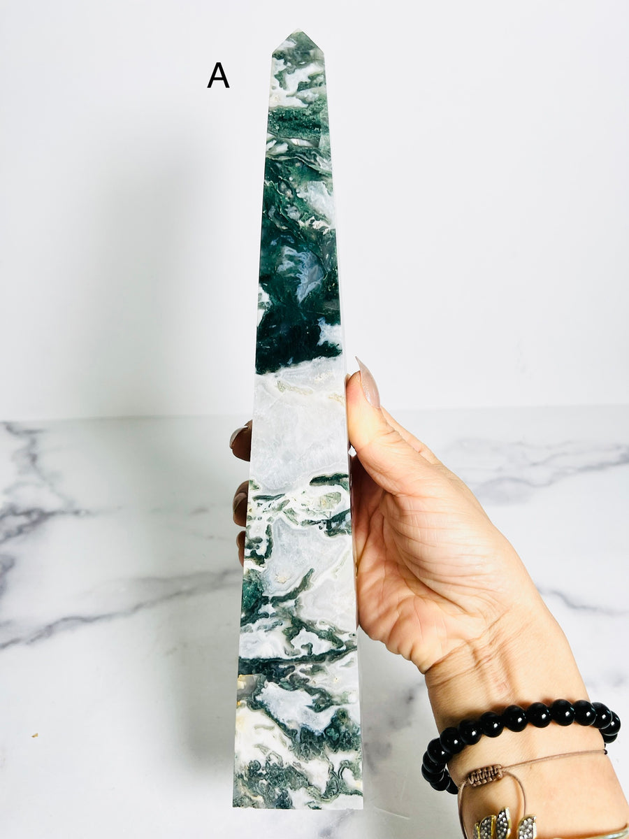 Moss Agate Obelisk Tower