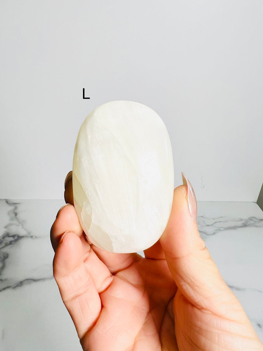 White Calcite Palm Stone