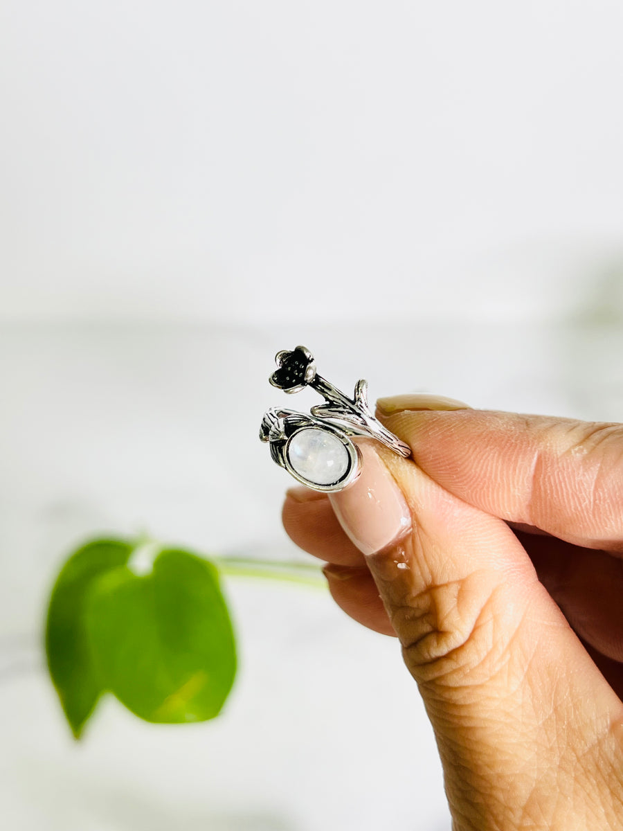 Moonstone or Blue Kyanite Flower Adjustable Copper Ring