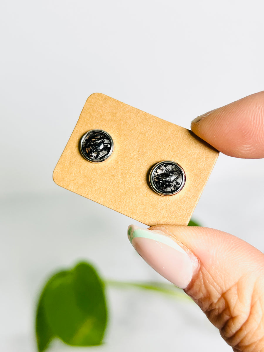 Black Tourmaline Stud Earrings