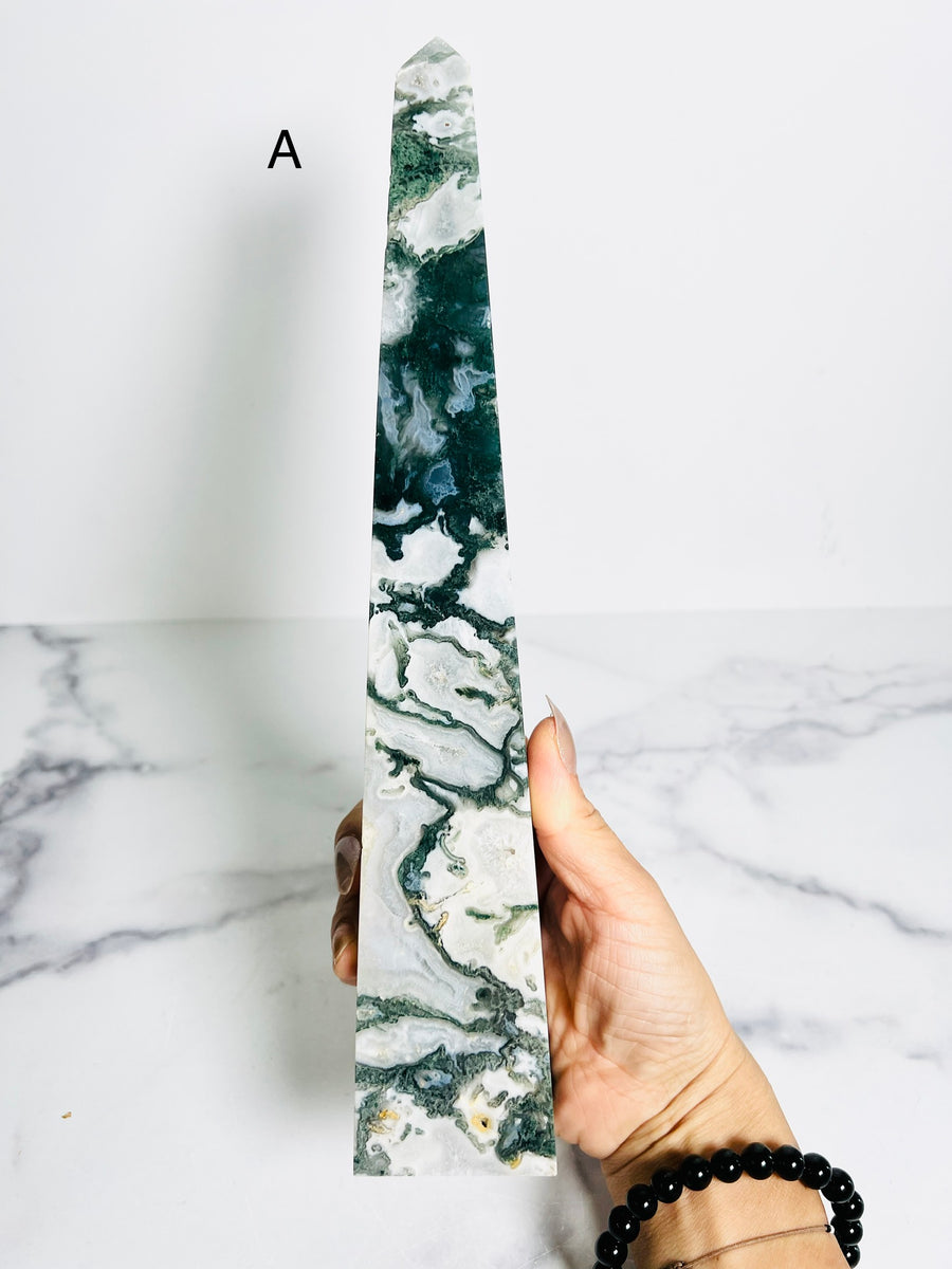 Moss Agate Obelisk Tower