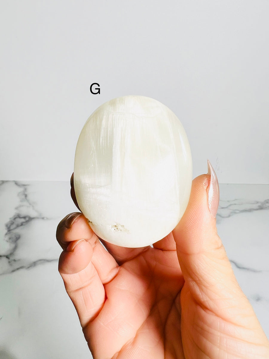 White Calcite Palm Stone