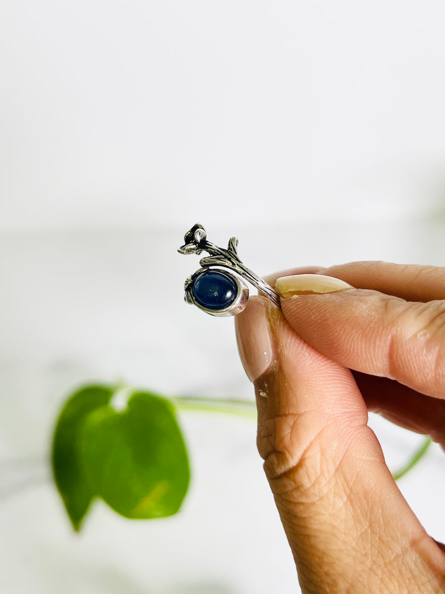 Moonstone or Blue Kyanite Flower Adjustable Copper Ring