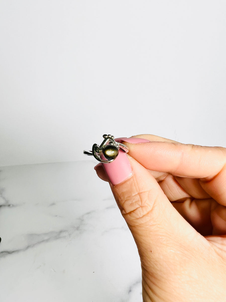 Malachite or Gold Sheen Obsidian Copper Ring