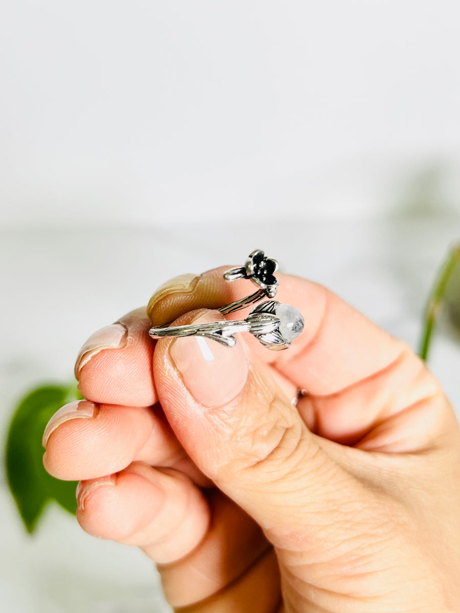 Moonstone or Blue Kyanite Flower Adjustable Copper Ring