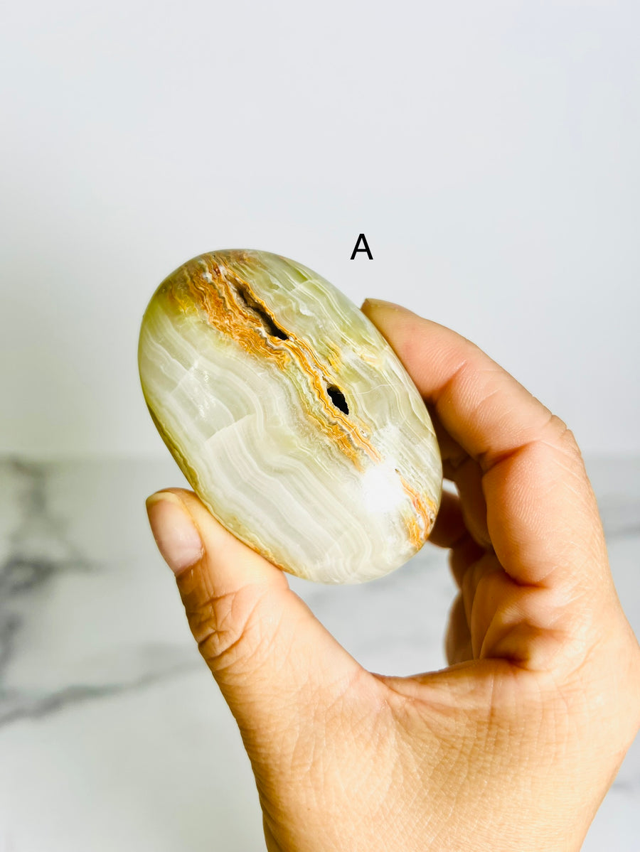 Green Banded Onyx Palm Stone