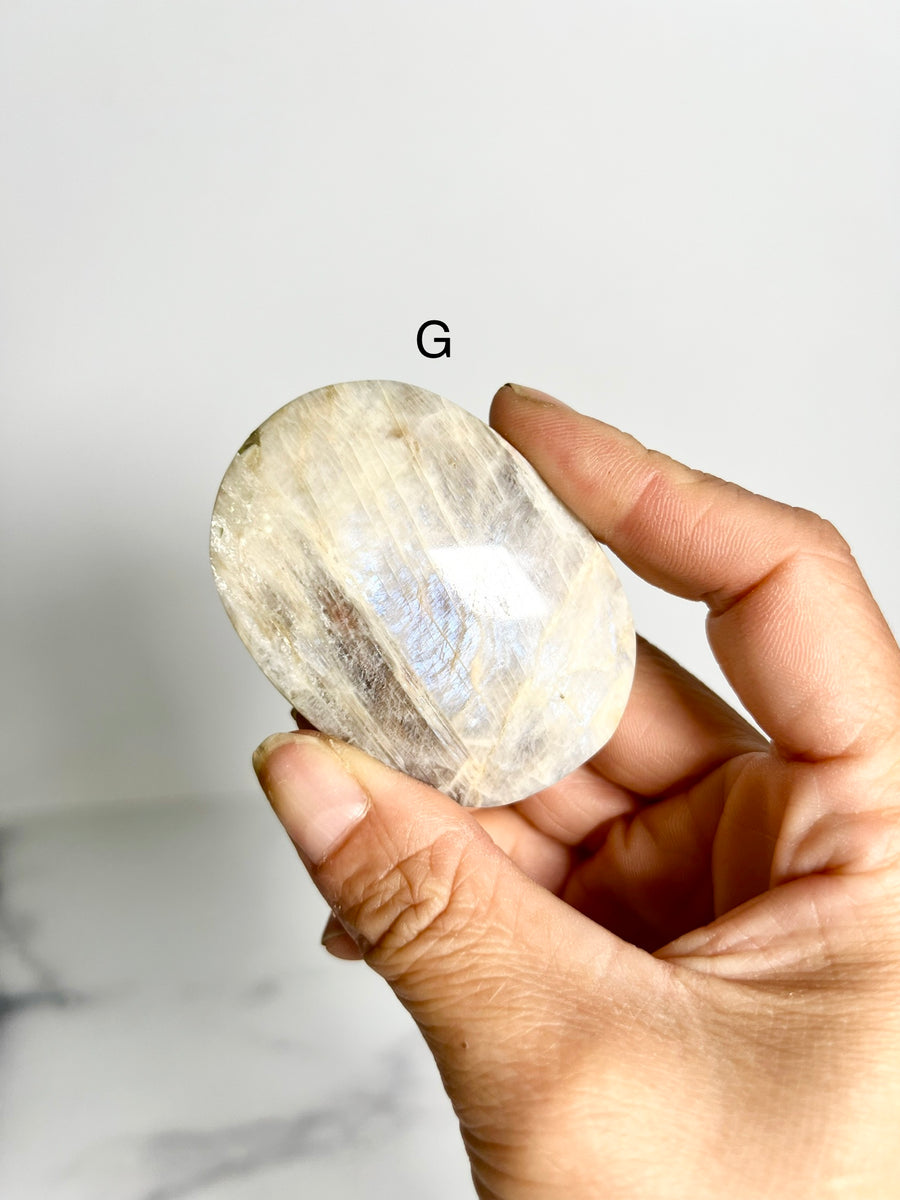 Sunstone in Moonstone Palm Stone