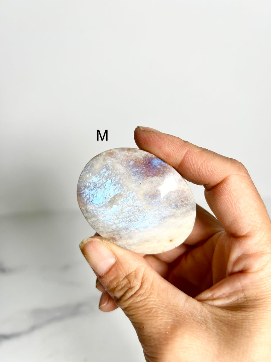 Sunstone in Moonstone Palm Stone