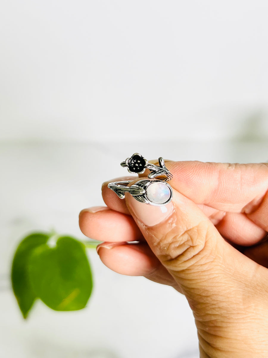 Moonstone or Blue Kyanite Flower Adjustable Copper Ring