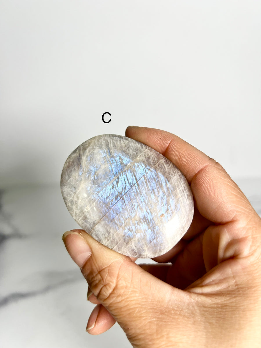 Sunstone in Moonstone Palm Stone