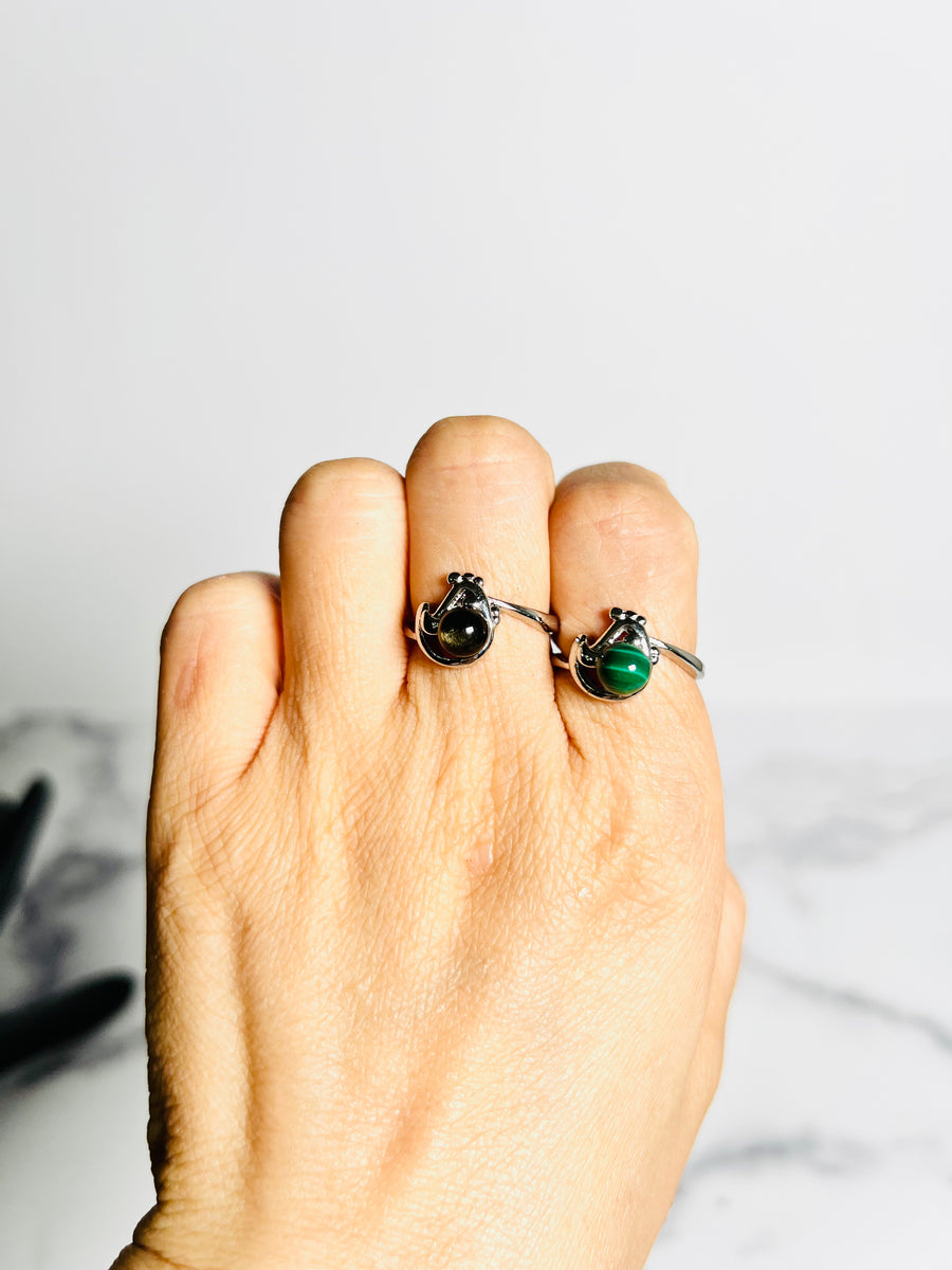 Malachite or Gold Sheen Obsidian Copper Ring