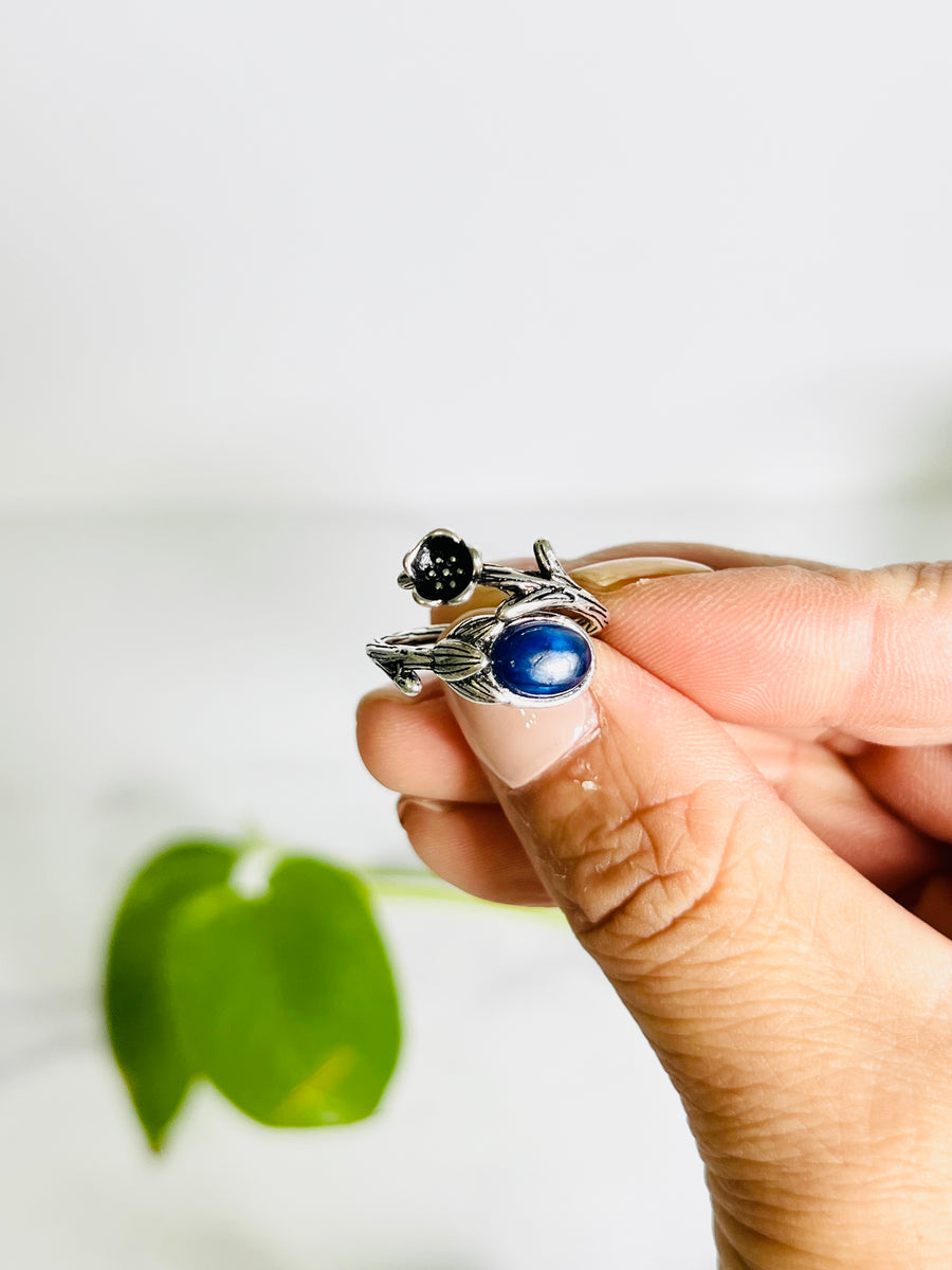 Moonstone or Blue Kyanite Flower Adjustable Copper Ring