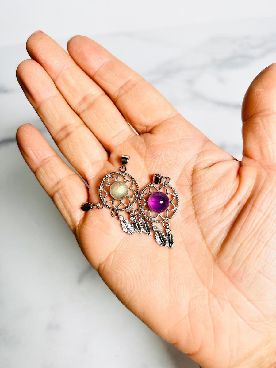 Amethyst or Labradorite Copper Dreamcatcher Pendant (necklace not included)