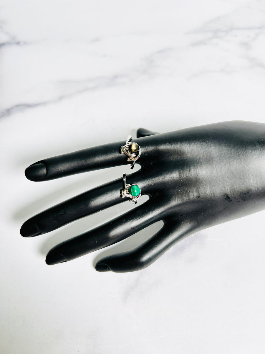 Malachite or Gold Sheen Obsidian Copper Ring