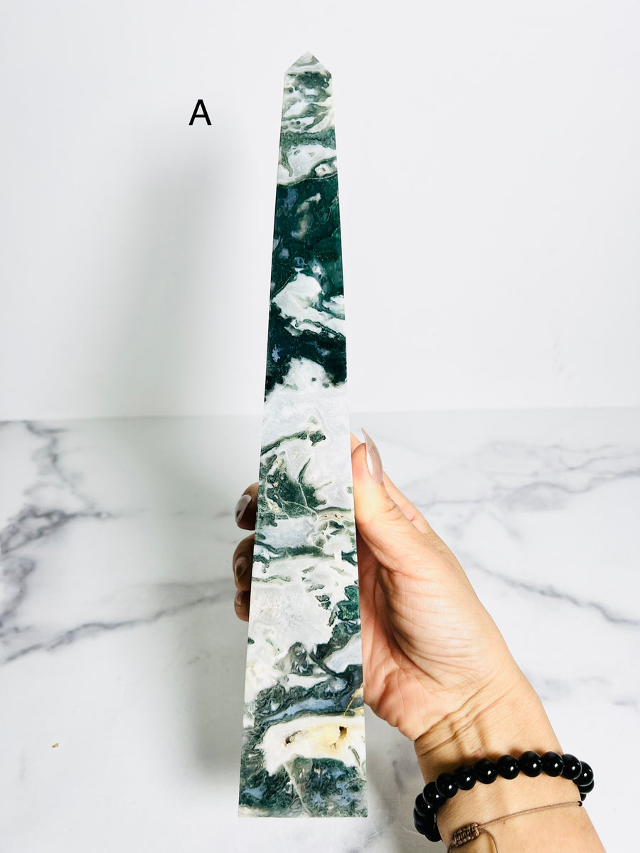 Moss Agate Obelisk Tower