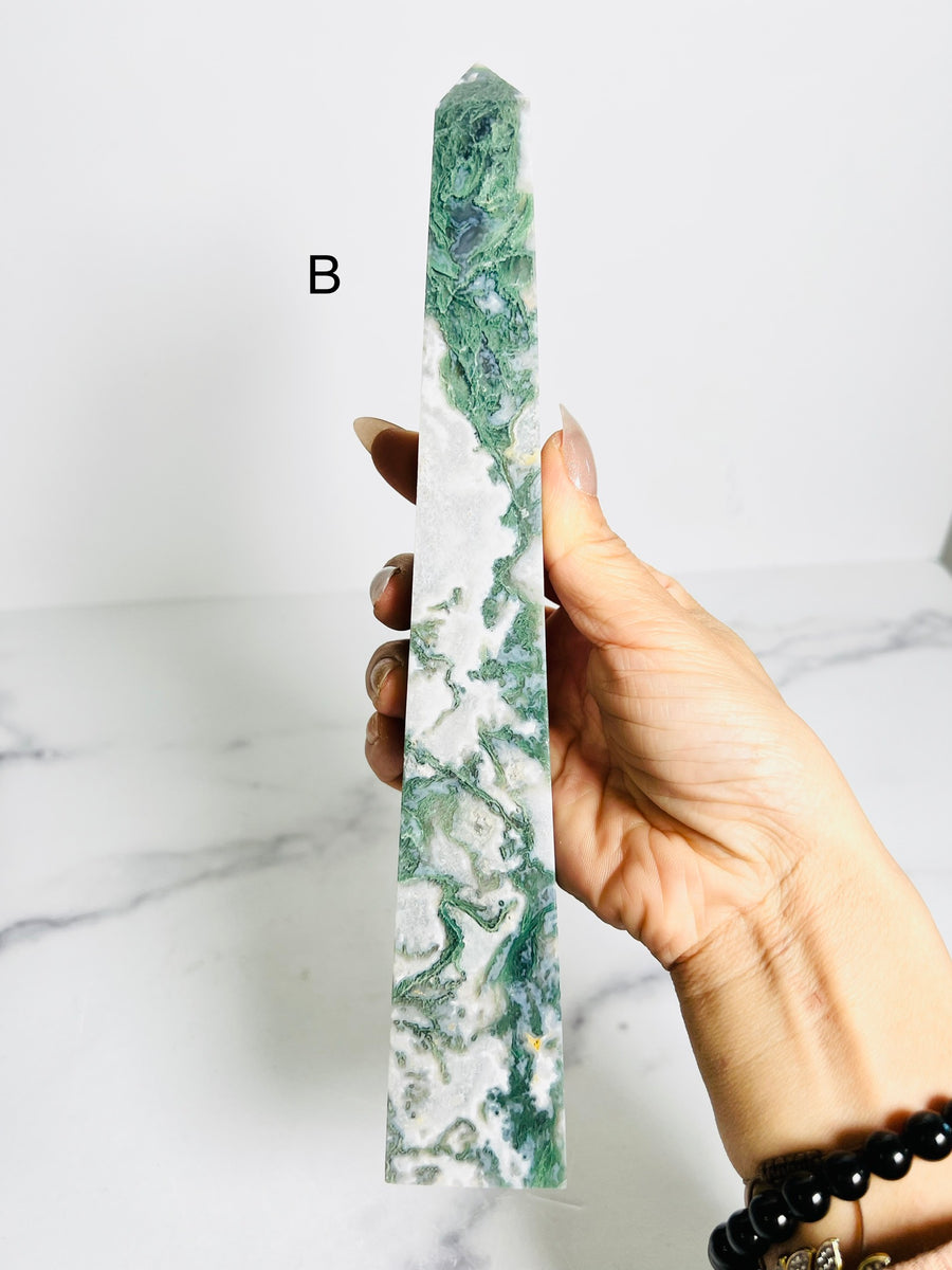 Moss Agate Obelisk Tower