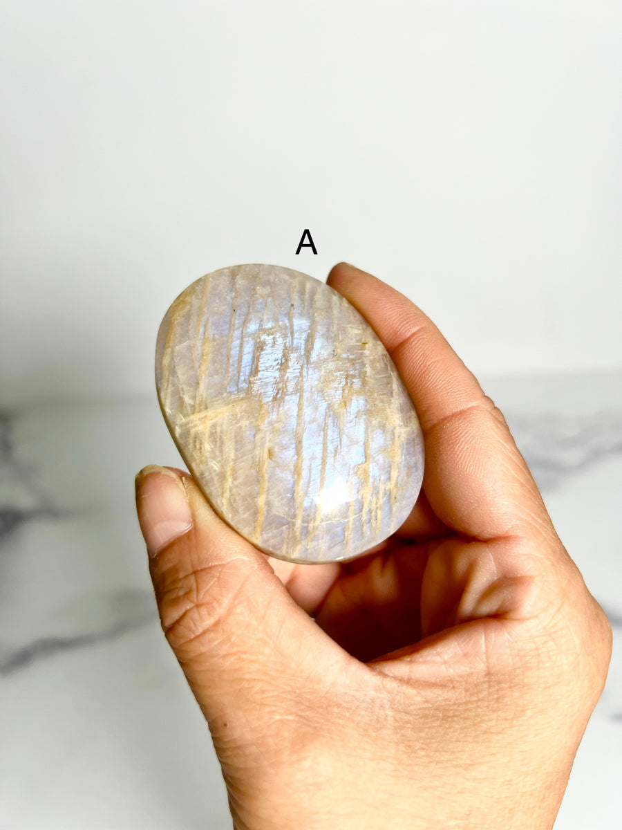 Sunstone in Moonstone Palm Stone