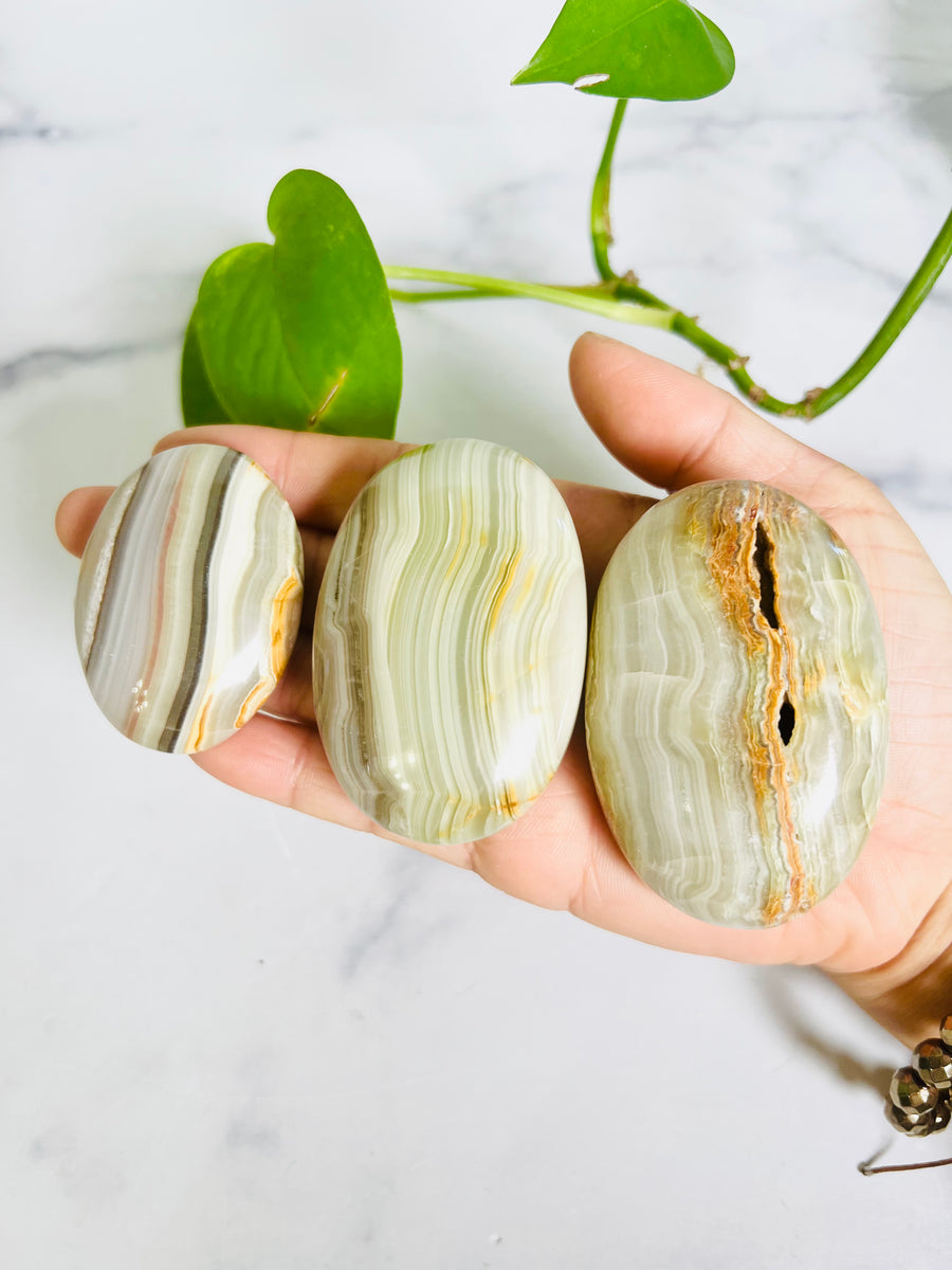 Green Banded Onyx Palm Stone