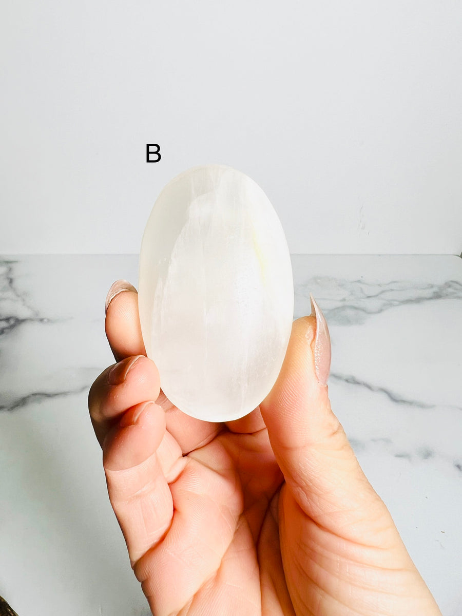 White Calcite Palm Stone