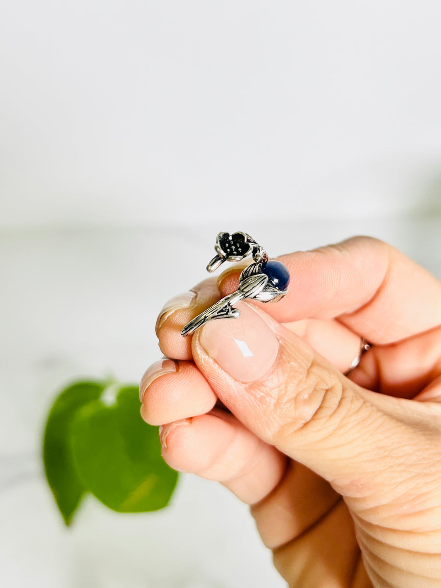 Moonstone or Blue Kyanite Flower Adjustable Copper Ring