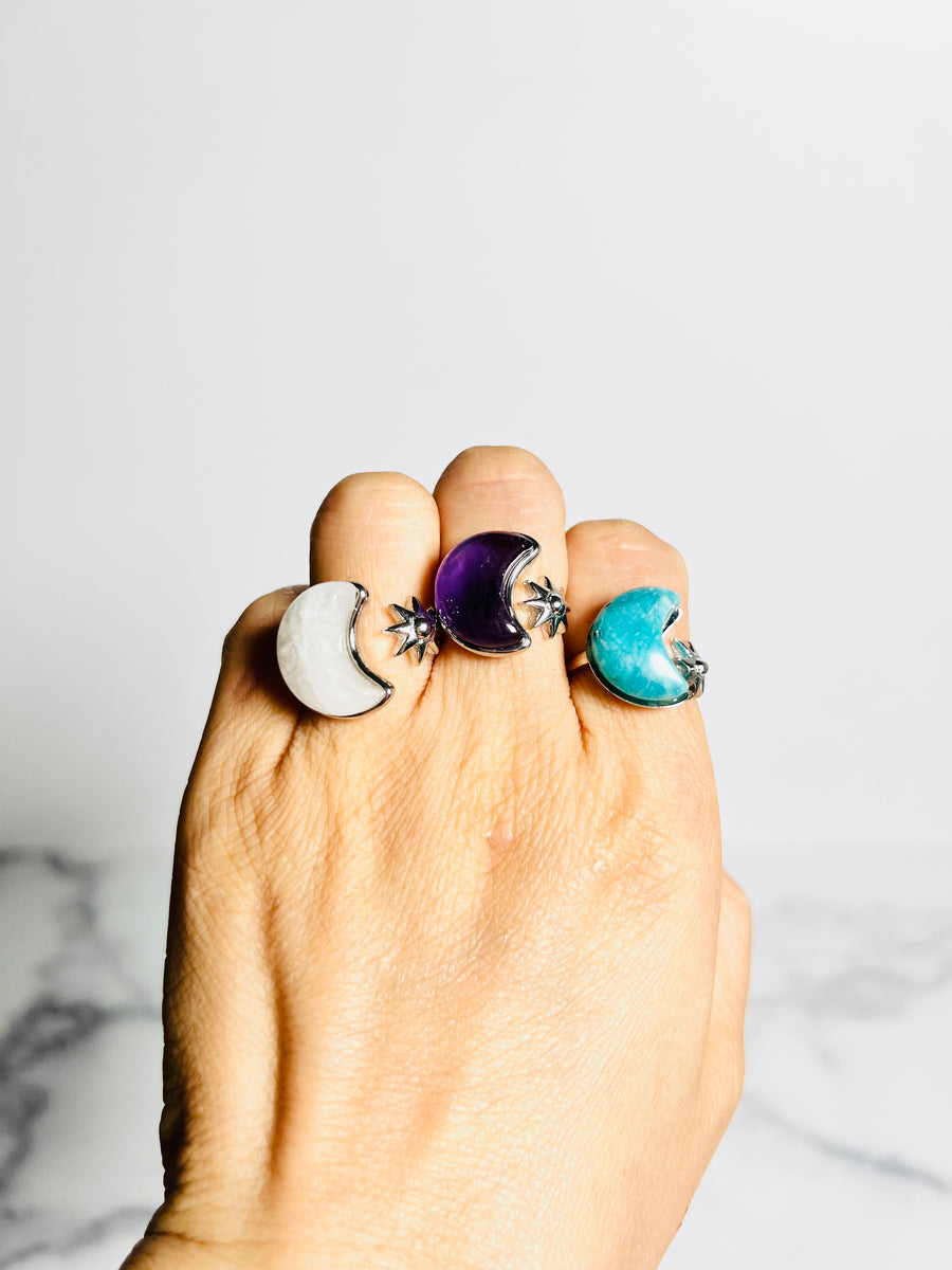 Moonstone, Amazonite, or Amethyst Moon Copper Ring