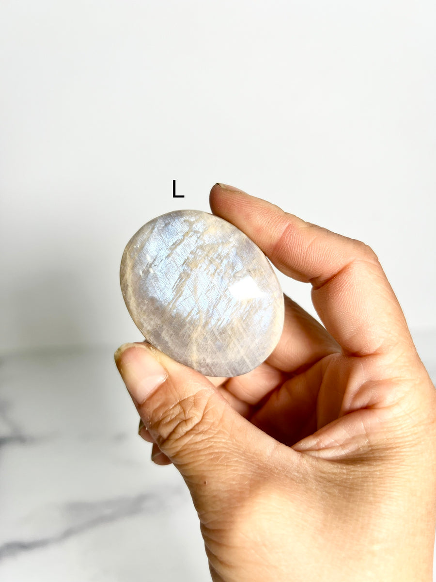 Sunstone in Moonstone Palm Stone